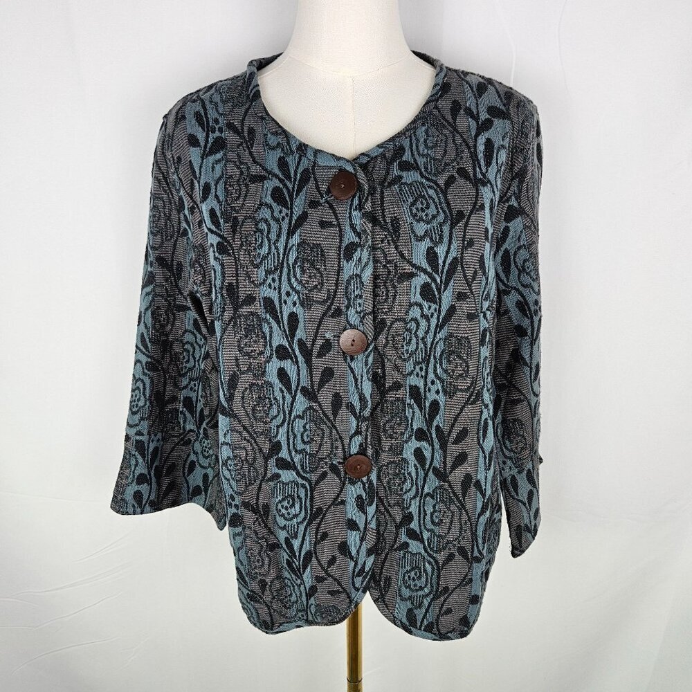 Country Store Cardigan Tapestry Jacket Sz Small Boho Floral Turquoise